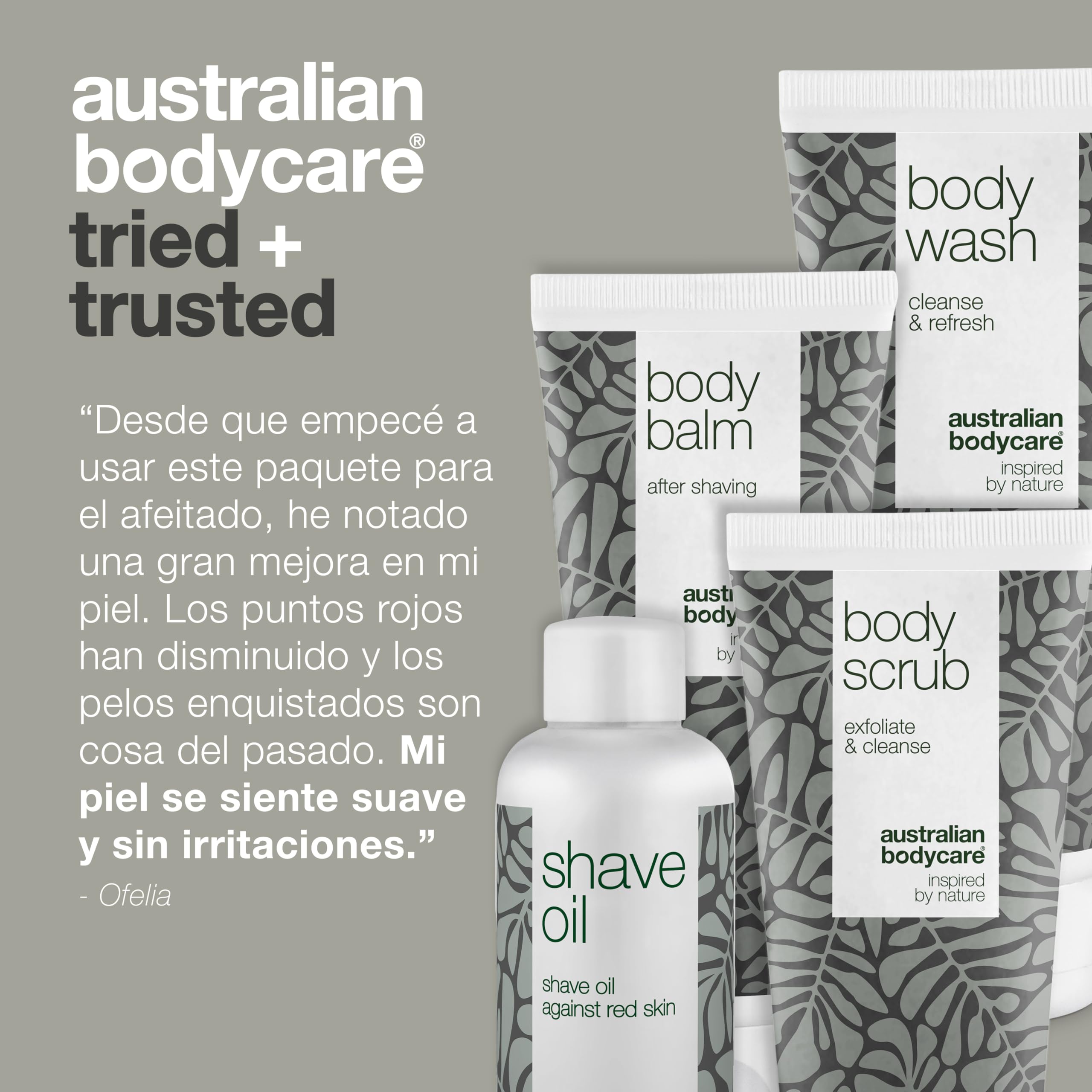Kit de afeitado para todo el cuerpo - Set con gel de ducha, exfoliante, bálsamo y aceite de afeitado - Solución definitiva para un afeitado cómodo - Infundido con aceite de árbol de té