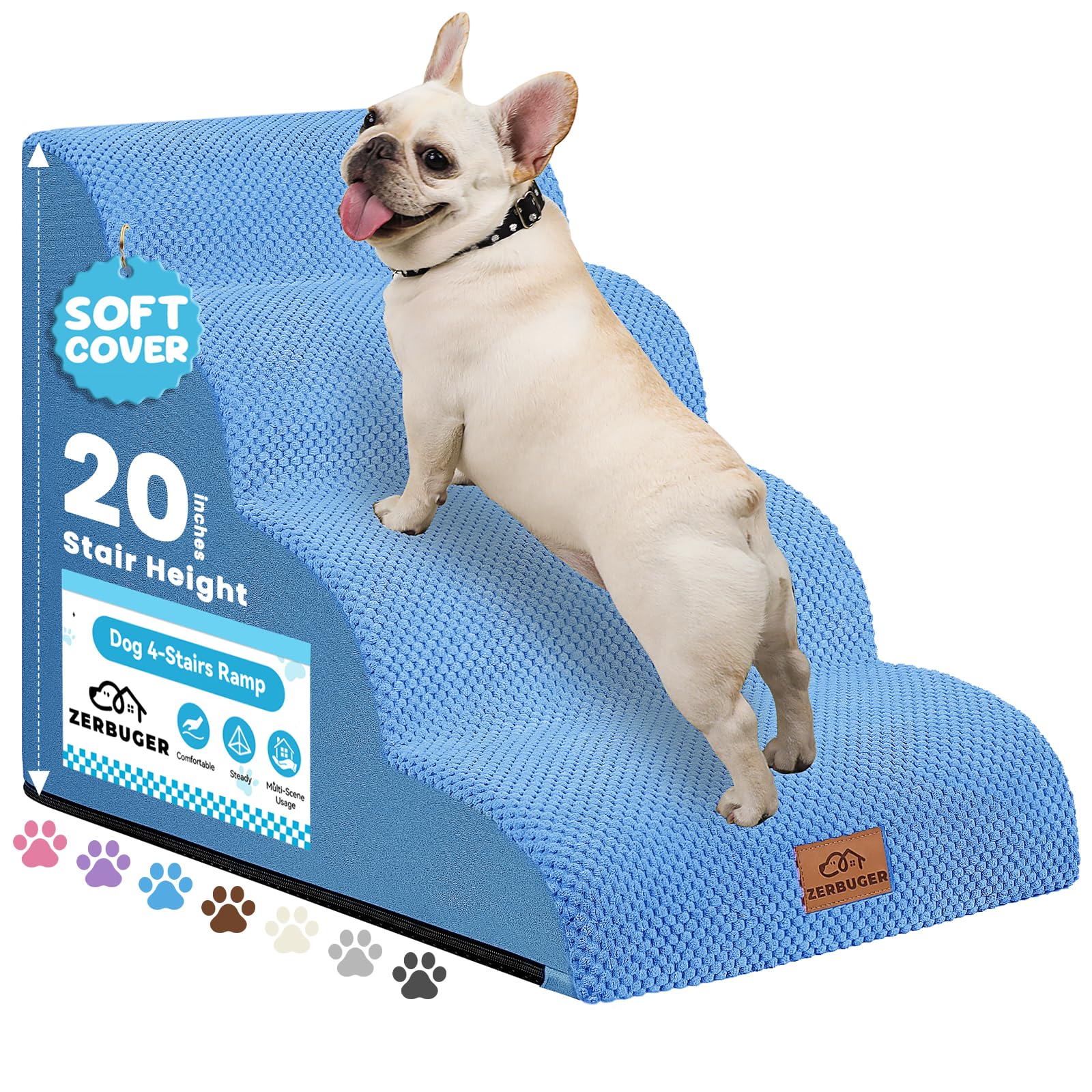 Zerbuger Dog Ramp and Stair for Bed 16" H-20 H,3-Step Cat Stair for Sofa and Chair,4-Step Dog Ramp for High Bed and Window,Durable Nonslip Fabric