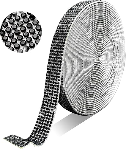 Tiras autoadhesivas de diamantes de imitación de cristal negro, 6 filas de 6 yardas con diamantes de imitación de 0.079 pulgadas para manualidades,