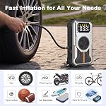 10-in-1 6000A Car Jump Starter with 150PSI Air Compressor Portable Car Battery Booster Pack (7.5L Gas/6L Diesel) 12V 3 Mode Flashlight USB Rechargeable Jump Starter for Car Battery