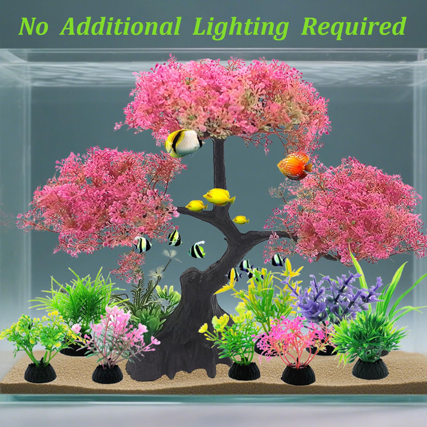 SLOCME Set di Decorazioni per Acquario Albero di Ciliegio Rosa 10 Pezzi Piante Artificiali in Plastica
