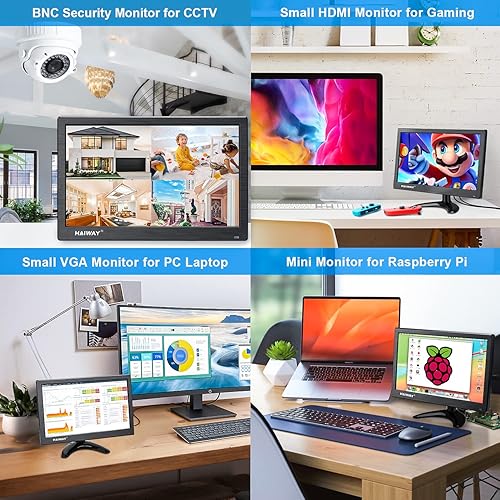 Miniatura 33 de Monitor de seguridad de 10.1 pulgadas, resolución de 1024 x 600, pequeño monitor HDMI, monitores de computadora pequeños con control remoto
