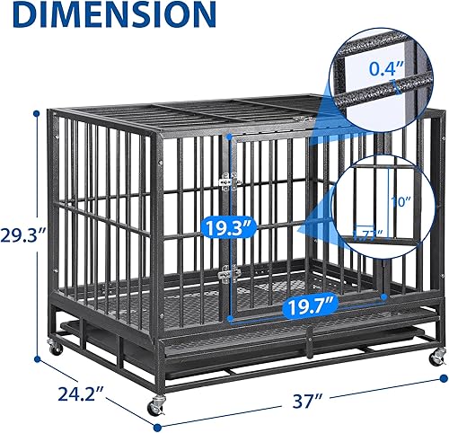 Miniatura 4 de Jaula de perro indestructible resistente de 38 pulgadas, a prueba de escape, jaula de acero a prueba de mordidas para perros de alta ansiedad con