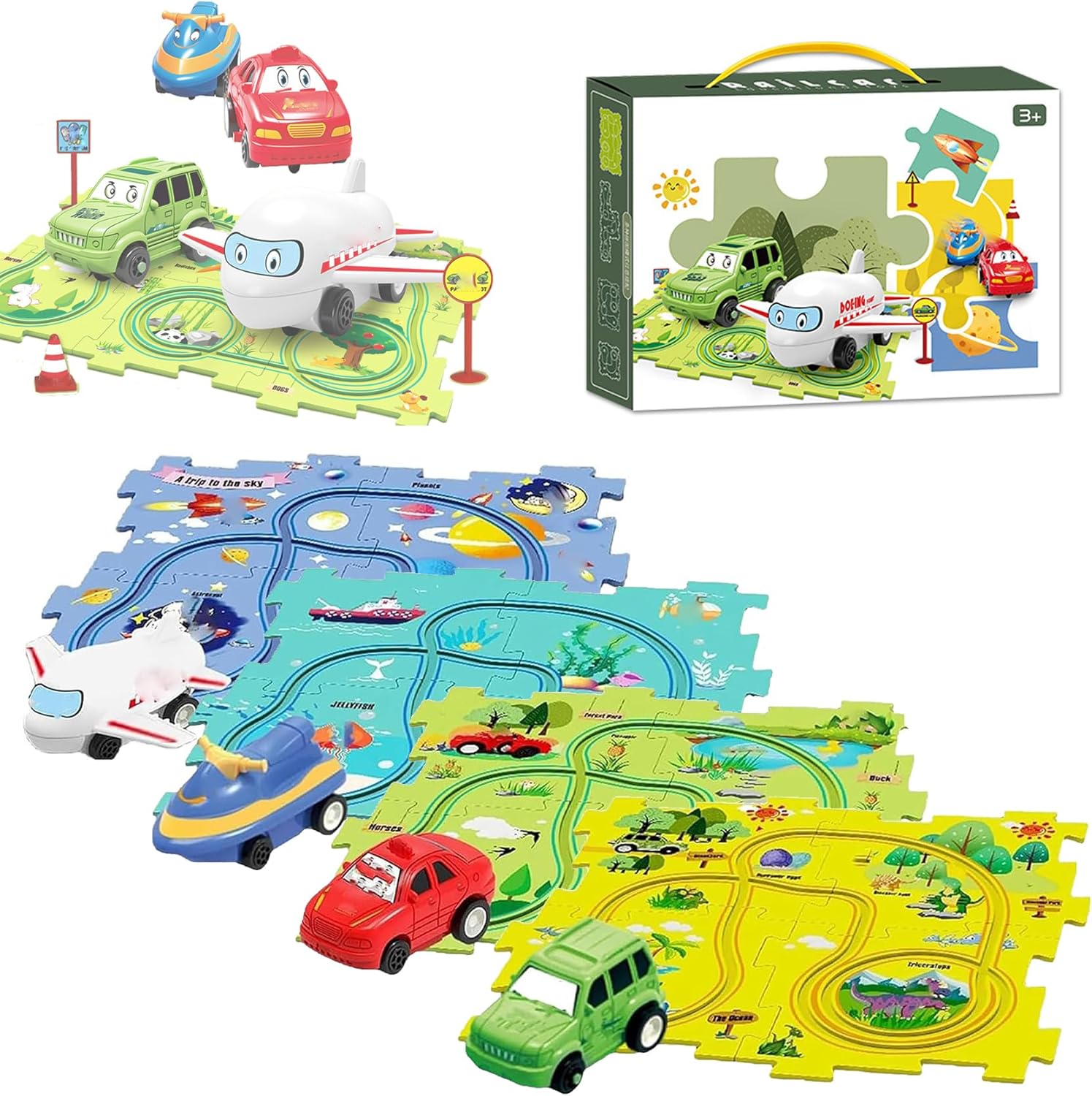 Nukids Puzzle Racer Kids Car Track Set, Nukids Puzzle Racer Car Track Set, Puzzle Track Car Play Set Racer Track Set for Kids, 4 Series Educational Puzzle Toys for Kids (5pcs-4 Sets)