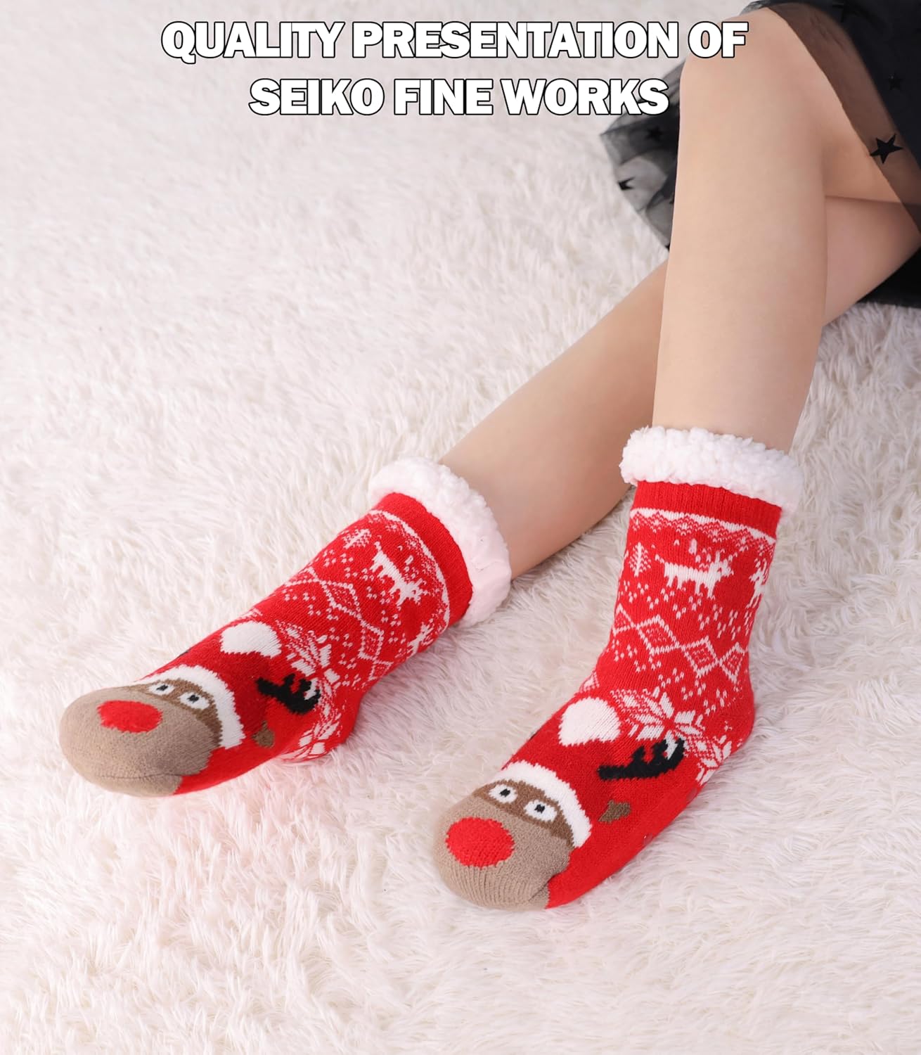 SDBING Kids Fuzzy Slipper Socks Boys Girls Soft Cozy Fluffy Grips Socks Winter Warm Non Slip Christmas Socks - Image 6