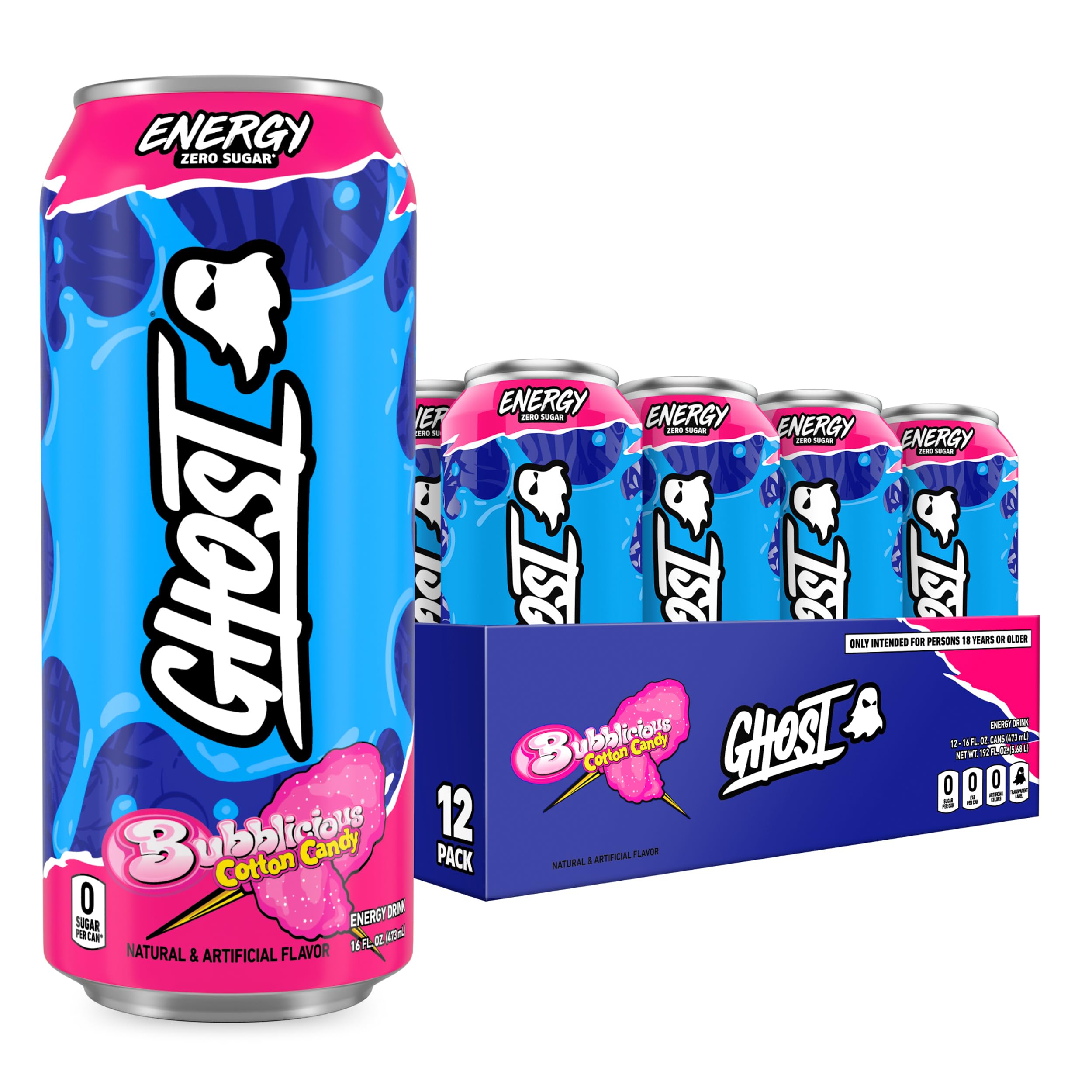 GHOST Bebida Energética - Pacote de 12, Algodão Doce Borbulhante