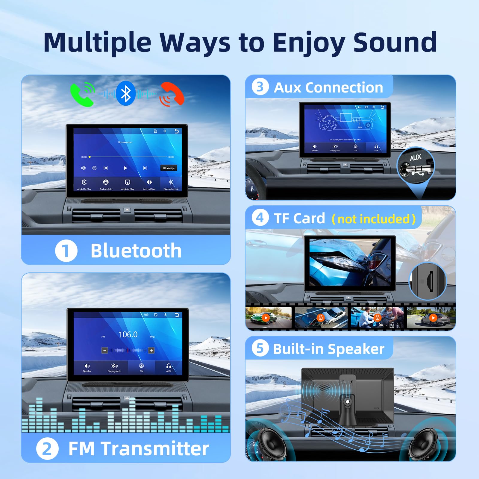 9 Zoll Tragbares Autoradio mit Wireless Carplay Android Auto Bildschirm, 7-32V Touchscreen mit Sprachassistent/Bluetooth/FM Transmitter/AUX+ Camera