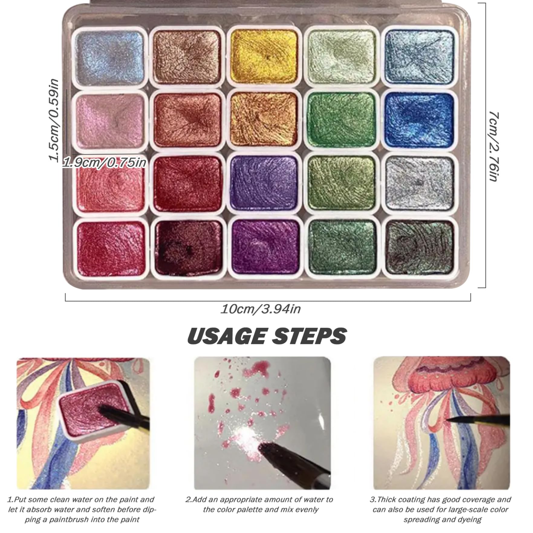 Glitter Watercolor Paint|Metallic Watercolor Paint Set 20 Colors 1ml Glitter Box Pearlescent Palette Art Supplies for Professionals Art Students - 5