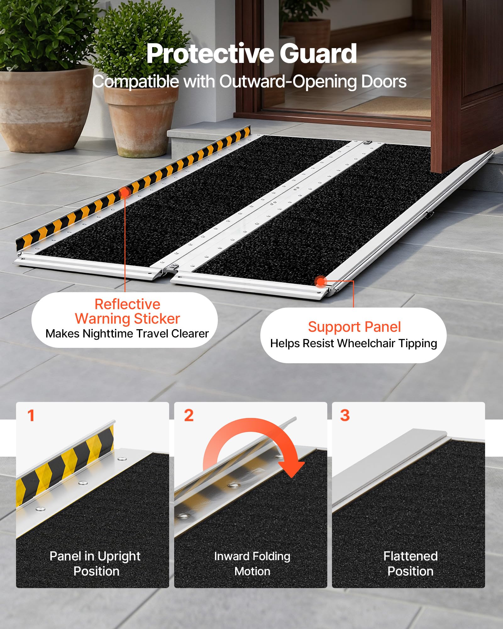 VEVOR Rampa para Silla de Ruedas Plegable de Aluminio 1520 x 745 mm, Rampa de Umbral Antideslizante con Capacidad de Carga 362,9 kg para Puertas, Entradas, Escaleras, Andadores, Scooters y Uso Diario
