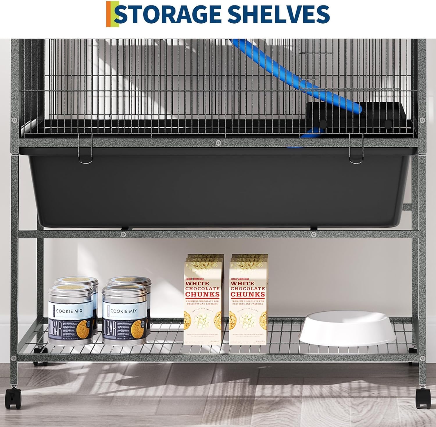 Garvee Ferret Cage, 59"h Large Ferret Nation Cage with 3 Removable Platforms, Slide-Out Deep Tray, Storage Shelf, Metal Small Animal Cages on Wheels for Sugar Glider, Guinea Pigs, Chinchillas, Rabbit