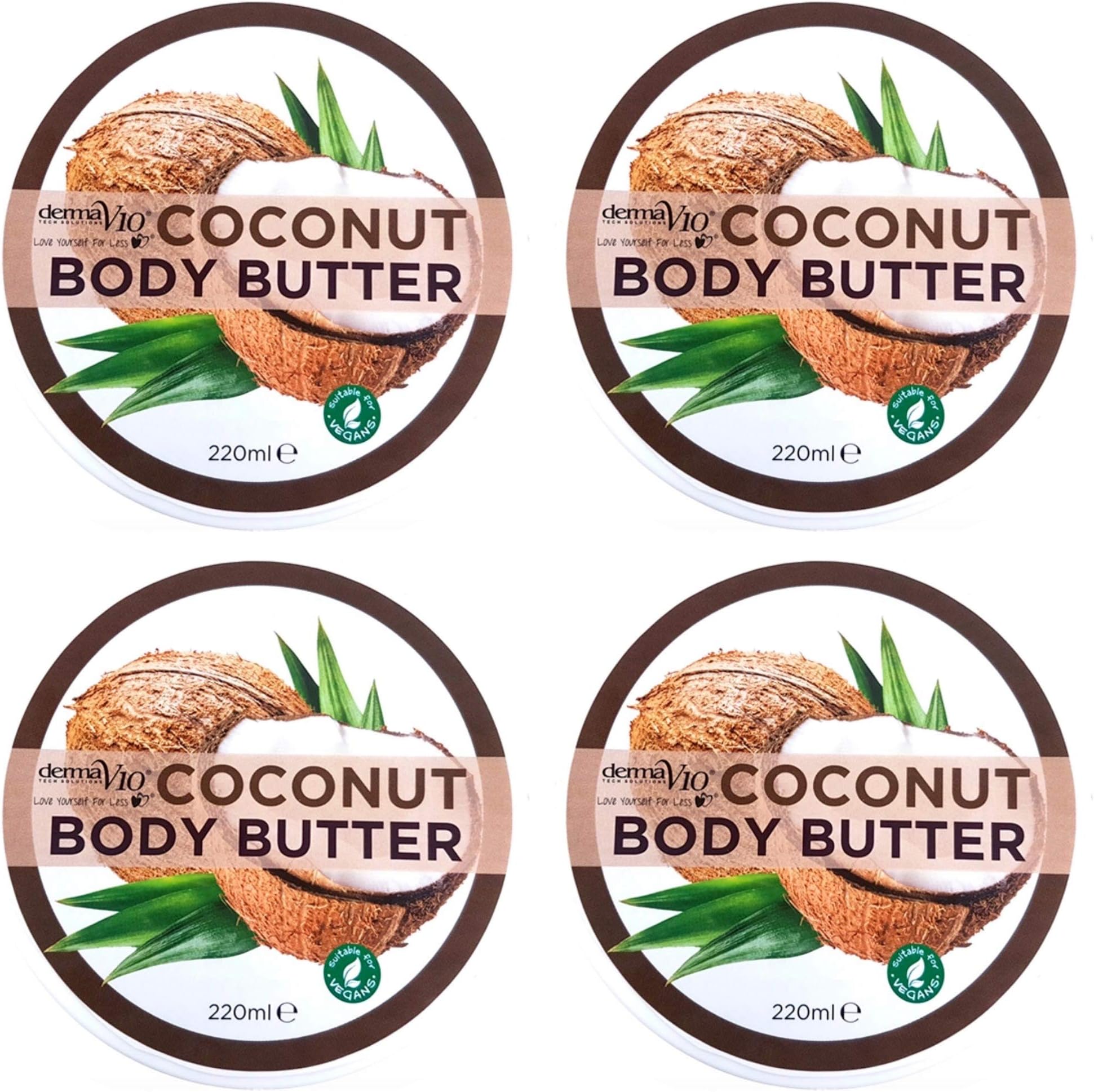 Body Butter Moisturising Cream Vegan Friendly 4 Pack (Coconut)