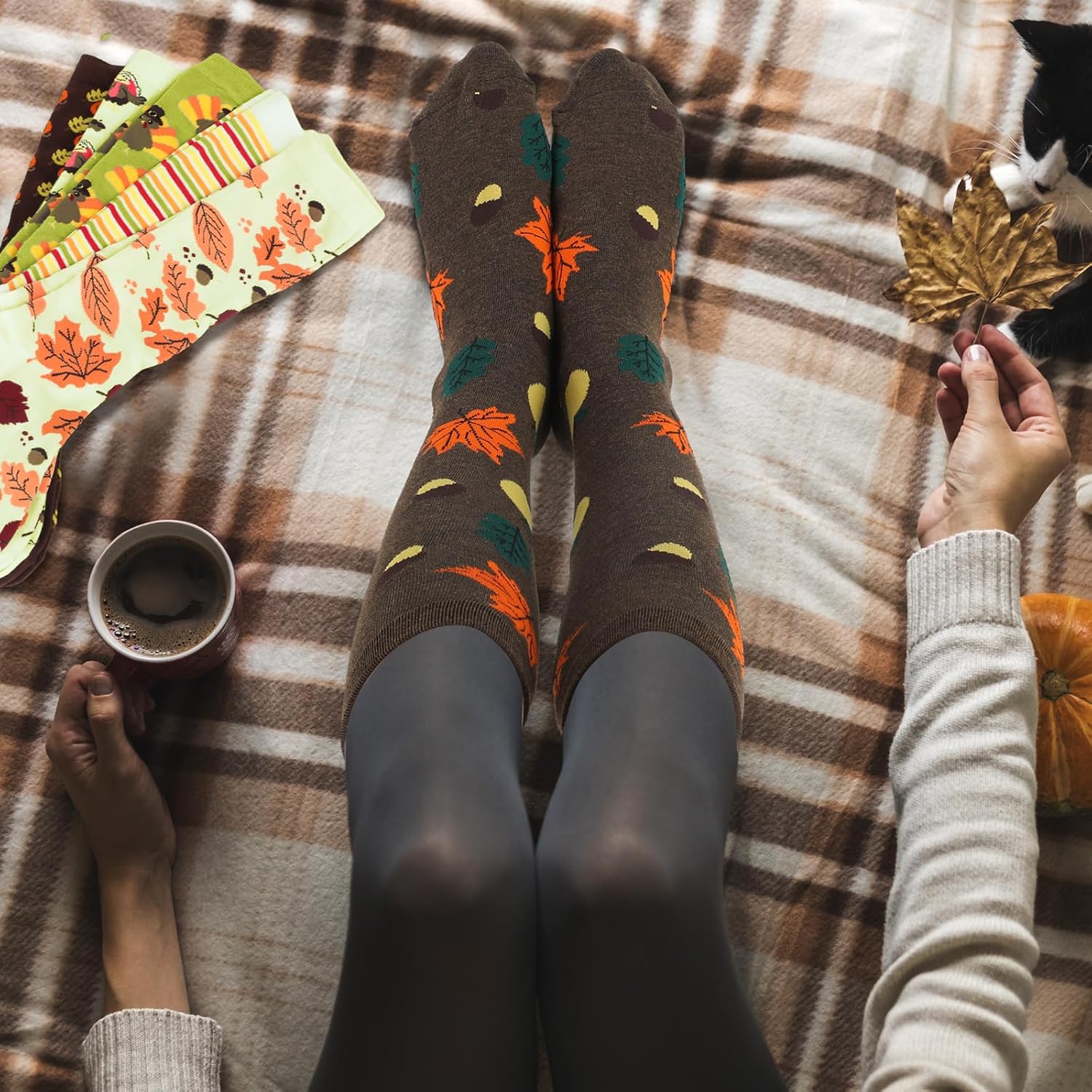 HooLing 6 Pairs Christmas Holiday Compression Socks Gifts for Women Turkey Socks Men with Pumpkin, Maple Leaf - Image 2