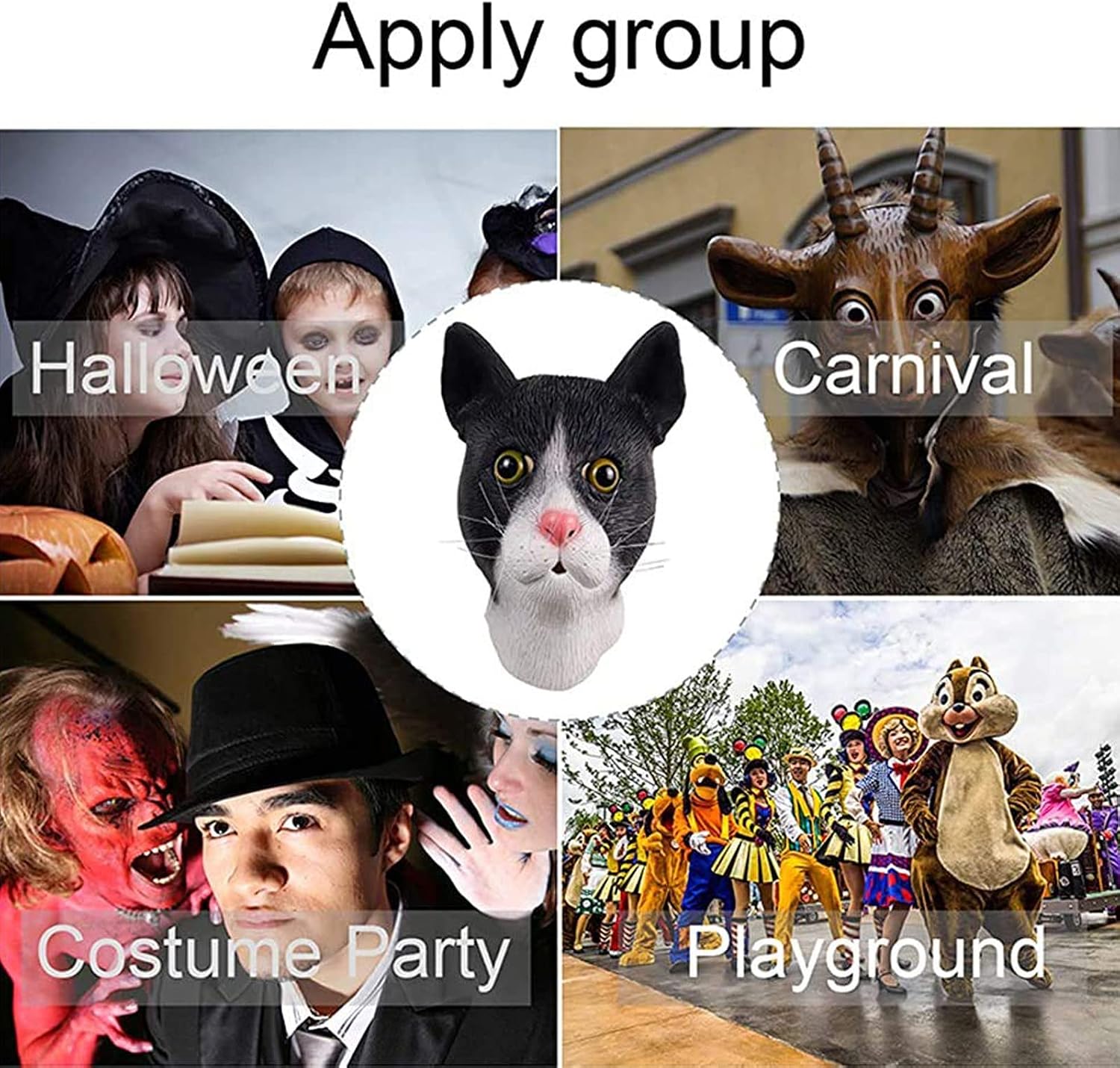 MOLEZU Cat Head Mask for Adult, Halloween Novelty Cat Mask Costume for Masquerade Cosplay Party.