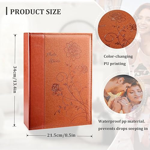 Miniatura 2 de Artmag Álbum de fotos de 4 x 6 pulgadas, 300 fotos, cubierta de cuero de gran capacidad, para bodas, álbumes de fotos familiares con capacidad para