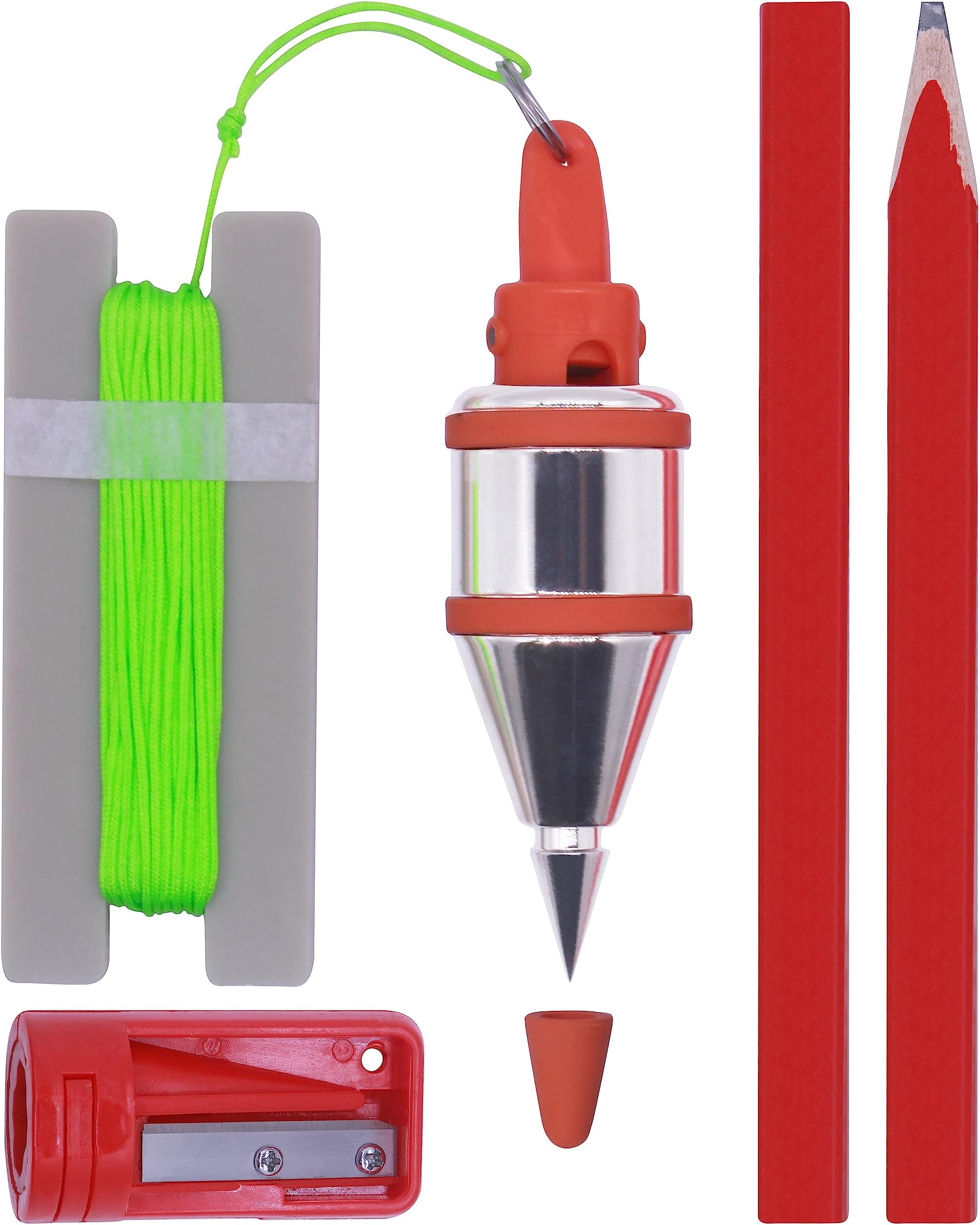 Plumb Bob - 8 oz(227g) Plumb-Rite With 16 ft(5m) String, Pencil Sharpener,2 Pencils,Line Reel Used in Construction Can Stretch The String Line Level and Quickly Stabilize the Door Plumb Bobs