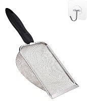 Firsal Stainless Steel Cat Litter Scoop - 3.8mm Mesh Holes, Long Handle Deep Shovel, Non-Stick for Easy Litter Box Cleaning