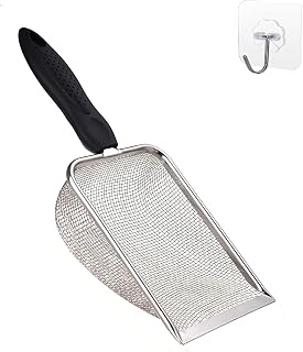 Firsal Stainless Steel Cat Litter Scoop - 3.8mm Mesh Holes, Long Handle Deep Shovel, Non-Stick for Easy Litter Box Cleaning