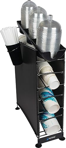 Miniatura 4 de San Jamar Wirewors Dispensador de tazas y tapas, 3 dispensadores de tazas y 1 organizador de tapa con paneles laterales para cocinas, restaurantes y