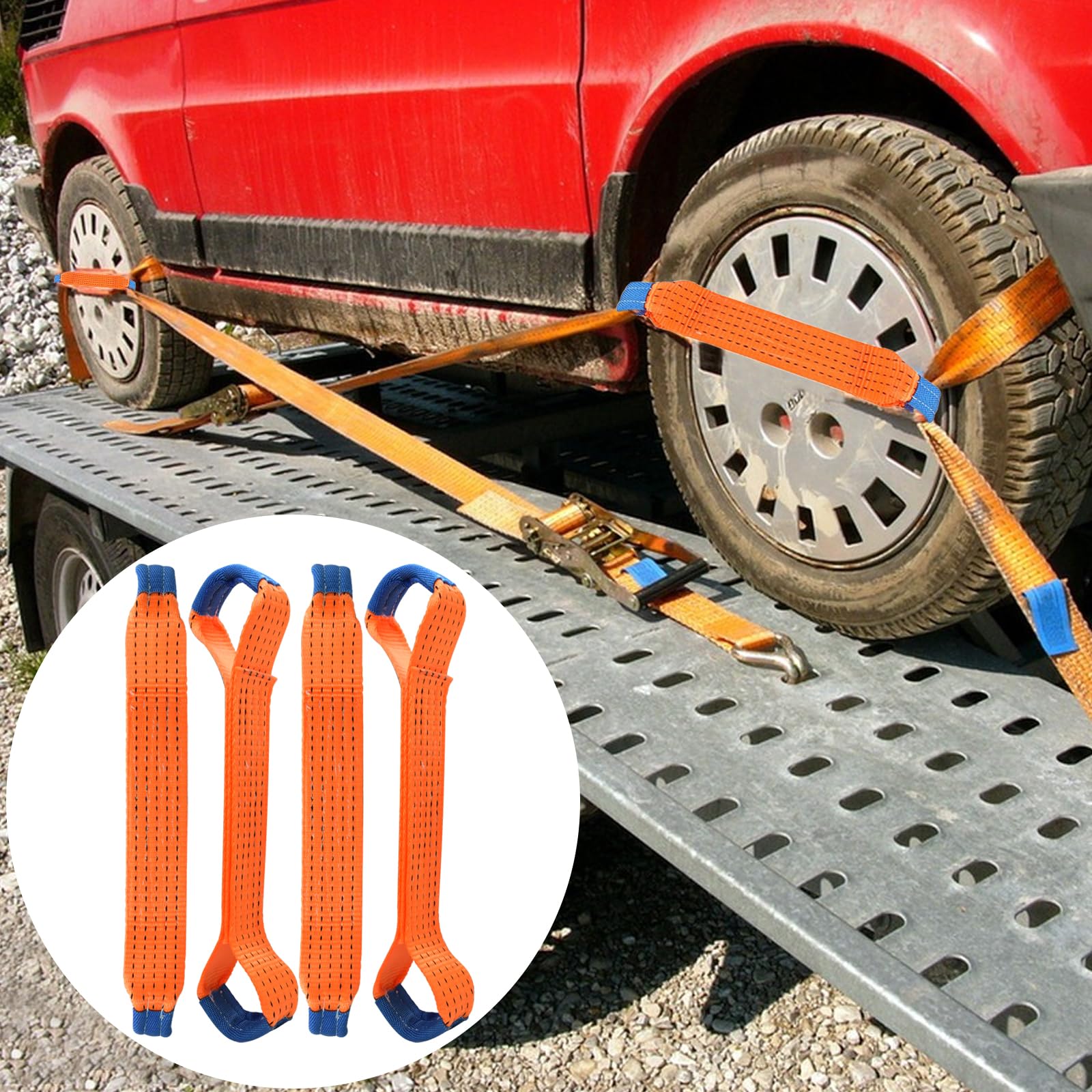 Lot De 4 Sangles à Cliquet Pour Transport Voiture - Sangles Pneu Remorque Avec Gants (Orange)