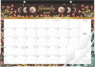 2026 Desk Calendar - 12 Monthly Desk/Wall Calendar, Jan 2026 - Dec 2026, Desk Calendar 2026, 16.8" x 12", Thick Paper with Corner Protectors, Large Ruled Blocks - The Moon
