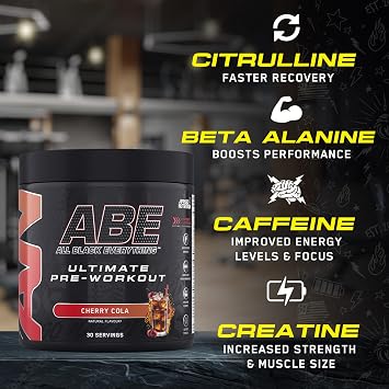 Applied Nutrition Bundle ABE Pre Workout 375g + JUG 2.5 LT Matt Black | All Black Everything Pre Workout Powder, Energy & Physical Performance with Creatine, Beta Alanine (Tropical)