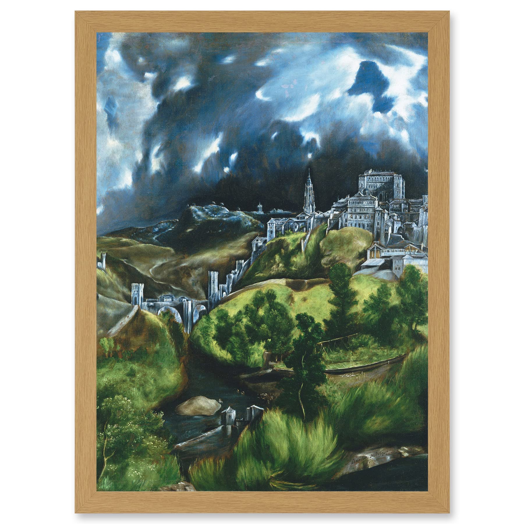 Artery8 El Greco View Of Toledo Spain Expressive Painting Artwork Framed Wall Art Print A4