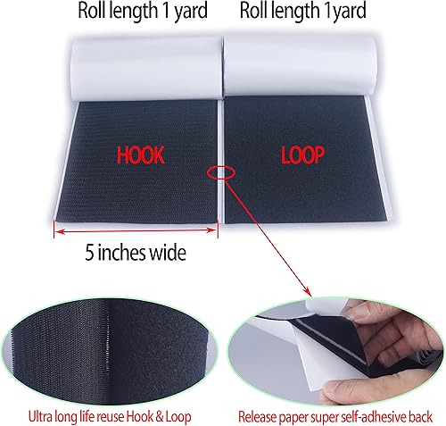Miniatura 2 de HUAYY 5 pulgadas de ancho 1 yarda de largo  Hojas autoadhesivas de estilo gancho y bucle  Parche de nailon con pegamento súper adhesivo  Tiras