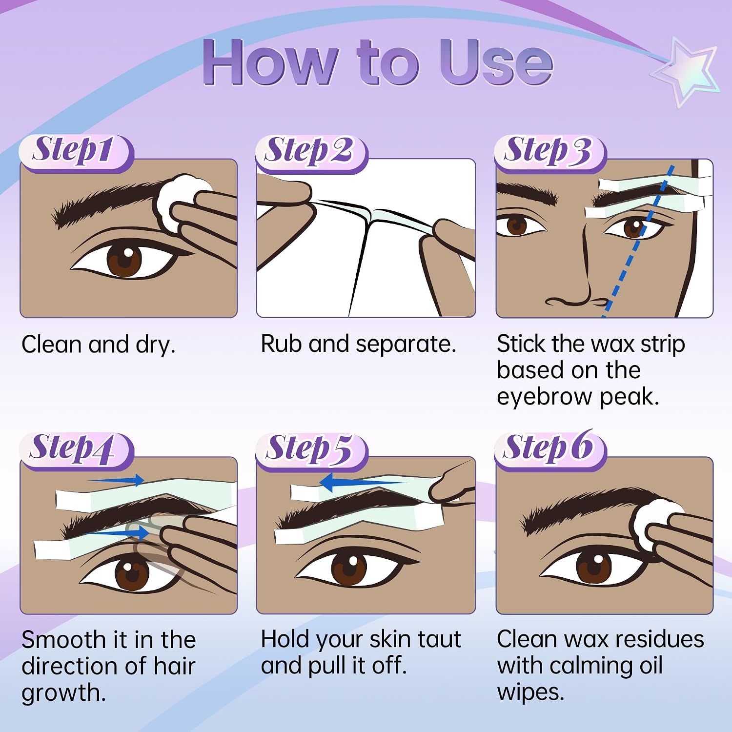 48Pcs Eyebrow Wax Strips, Pre-Cut Facial Wax Strips, Sword Type 4 Calming Oil Wipes for Hair Removal, Face Wax Strips for Women And Men, Natural Home & Travel Brazilian Wax Strips