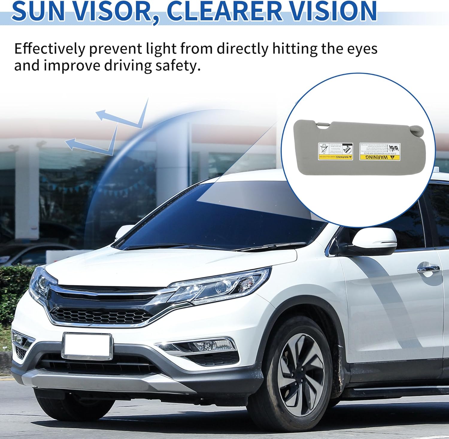 Left Driver Side Sun Visor for Honda CR-V 2017-2022, Car Sun Visor Assembly W/Vanity Light & Mirror Replaces No.83280-TLA-A62/83280-TLY-H11ZB Gray