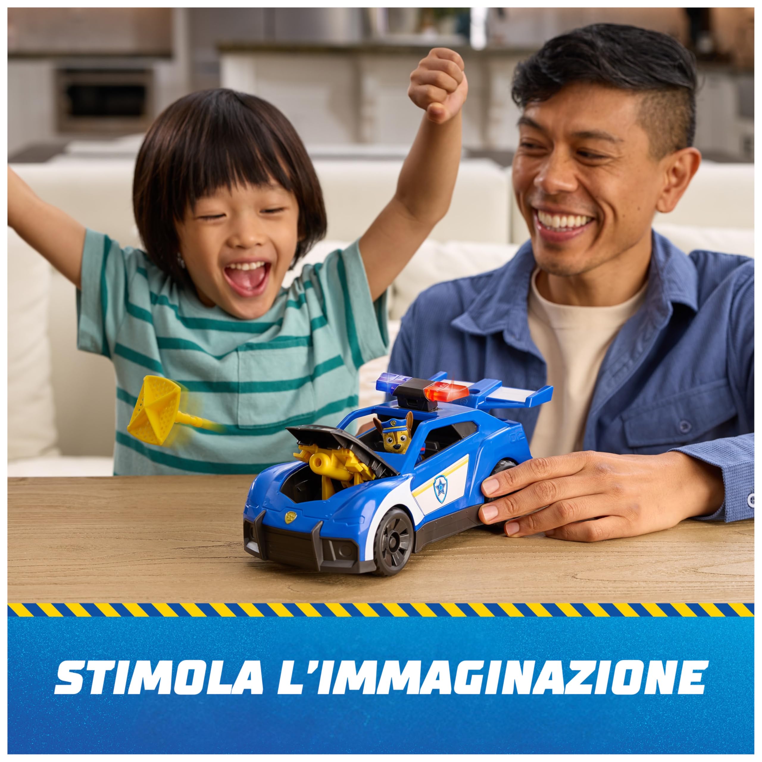 Paw Patrol: Search & Rescue, Auto della Polizia di Chase con Personaggio e 2 Proiettili, Luci, Suoni e Lanciatore Nascosto, Giocattoli per Bambini e Bambine, 3+ Anni
