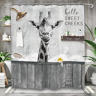 Yookeb Funny Giraffe Bathroom Shower Curtain 60W by 71H Inch Farmhouse Rustic Country Hilarious Animal Wildlife Polyester Fabric 12 Plastic Hooks Waterproof Decor - Buy now