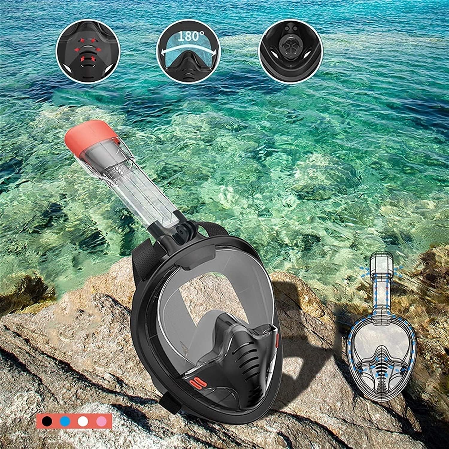 Full Face Snorkel Diving Masks Scuba Men Women Full Face Snorkel Mask Underwater Breath Anti-Fog Diving Mask for Swimming Diving