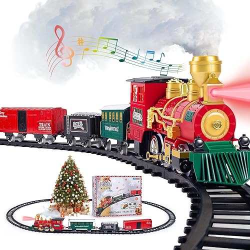 Juego de Tren para Niños, Juego de Tren de Navidad para Debajo de los Árboles, Juguetes de Tren Eléctrico para Niños y Niñas con Locomotora de