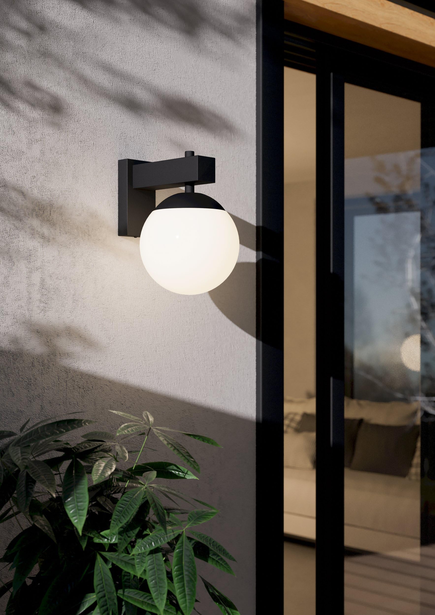 EGLO Bufalata - Lampada da parete per esterni, applique per esterni, in | metallo nero, sfera in plastica bianca, con attacco E27, IP44
