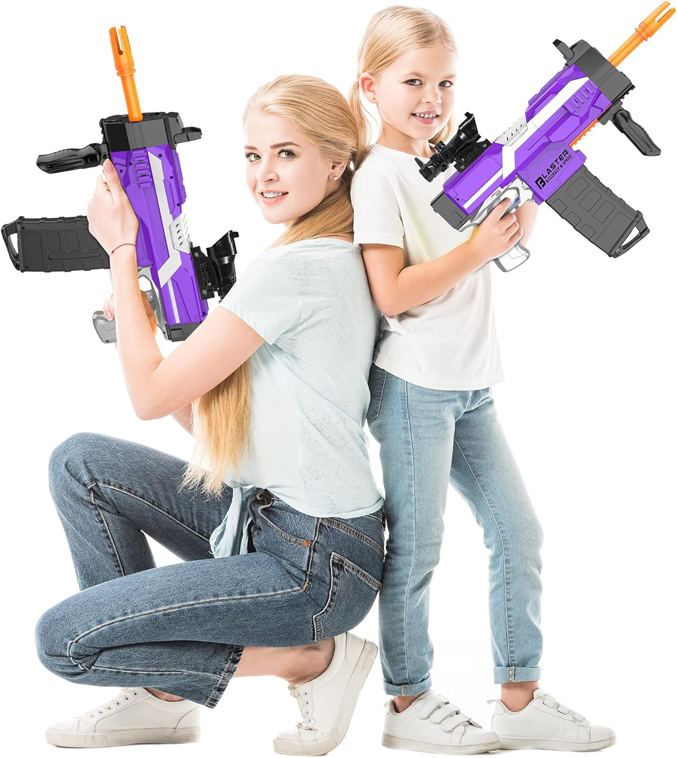 Automatic Toy Gun for Nerf Guns Bullets - Toys for 5-10 Year Old Boys Christmas Birthday Gifts, DIY Rechargeable Toy Foam Blasters & Guns with Prismatic Scope, 100 PCS Darts, Purple : Toys & Games