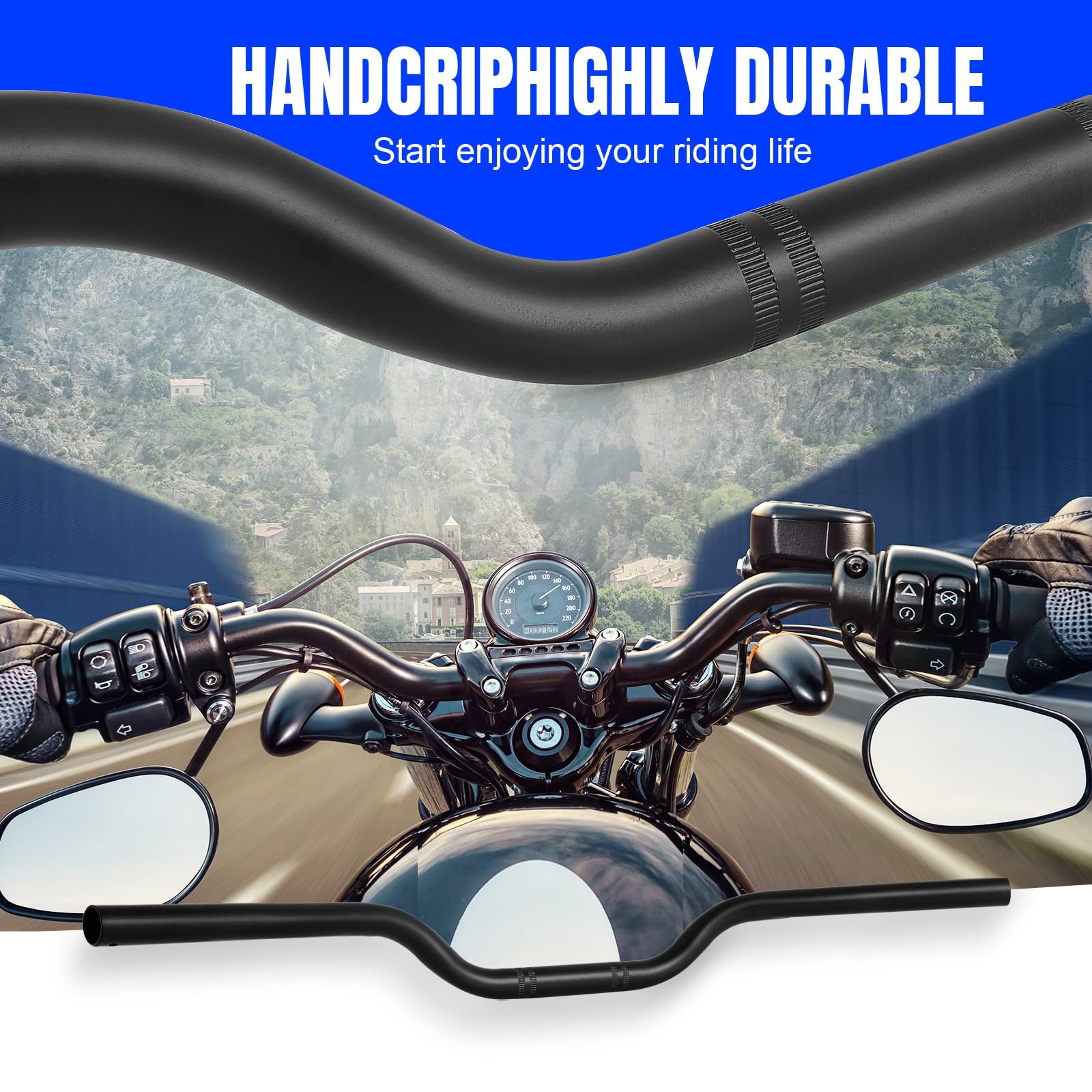 DREAMIZER Manillar de Motocicleta de 7/8" 22mm Universal para Cafe Race Bobber Motocross Dirt Pit Bike ATV Ebike Mini Bike, Negro