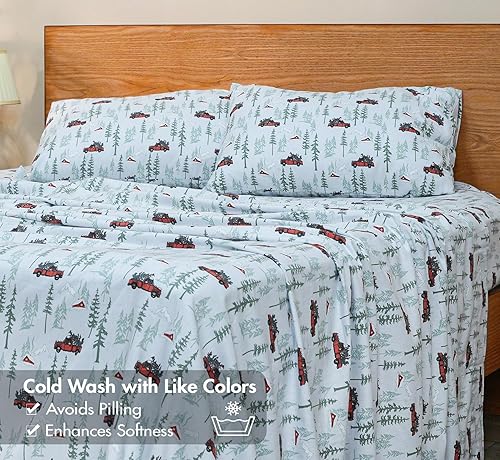 Miniatura 6 de RUVANTI Sábanas de franela tamaño Queen Certificado GOTS 100% algodón orgánico, juego de 4 piezas cálidas, suaves y transpirables, bolsillo