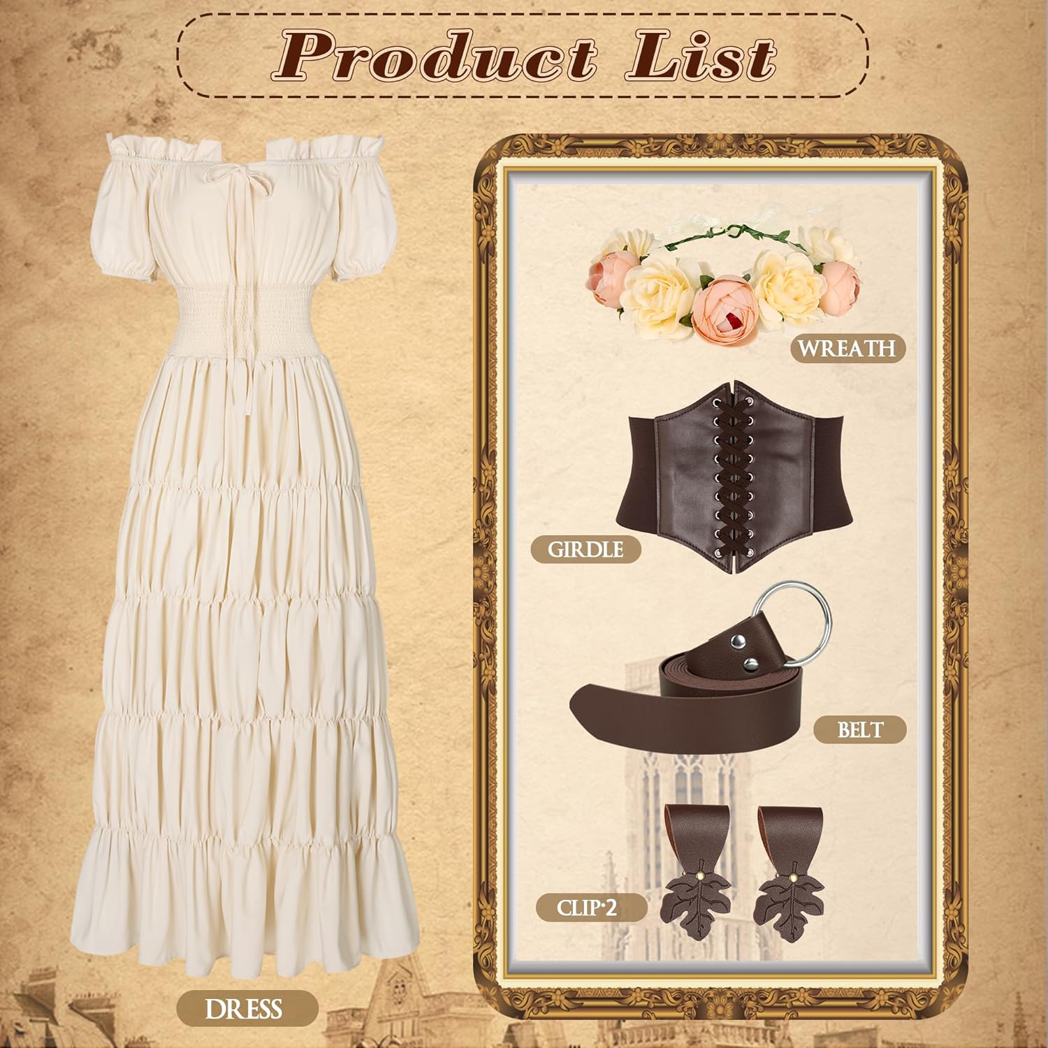 6 Pcs Renaissance Costume Women Medieval Dress for Women Cottagecore Dress Peasant Dress