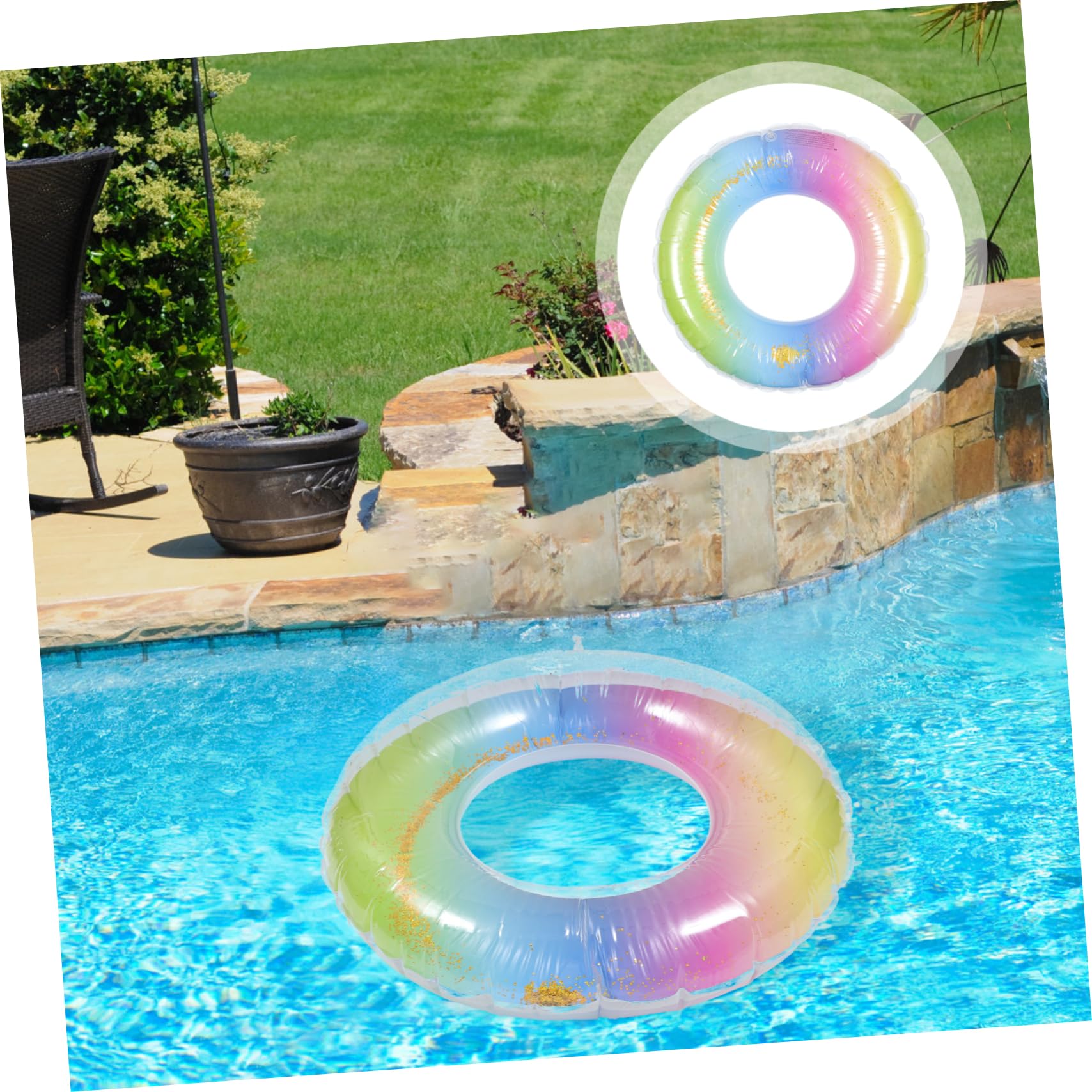 BRIGHTFUFU Sequin Floating Ring Inflatable Pool Floats for Adults Mini Pool Floats Easy Inflate PVC Material