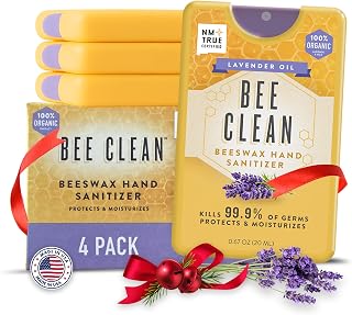 Organic Beeswax Hand Sanitizer Spray - 4-Pack (Lavender Oil), Travel Size Mist Spray with Organic Ethyl Alcohol, Moisturizing and Refreshing with Essential Oils, Non-Toxic, Made in the USA