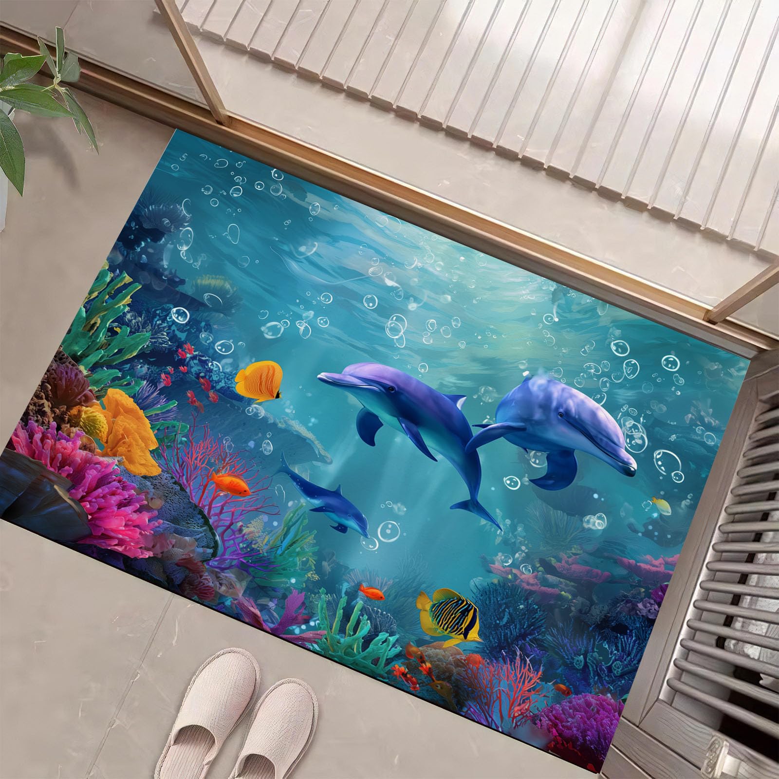 Tapis d'entrée d'intérieur corail dauphin contre les sols glissants