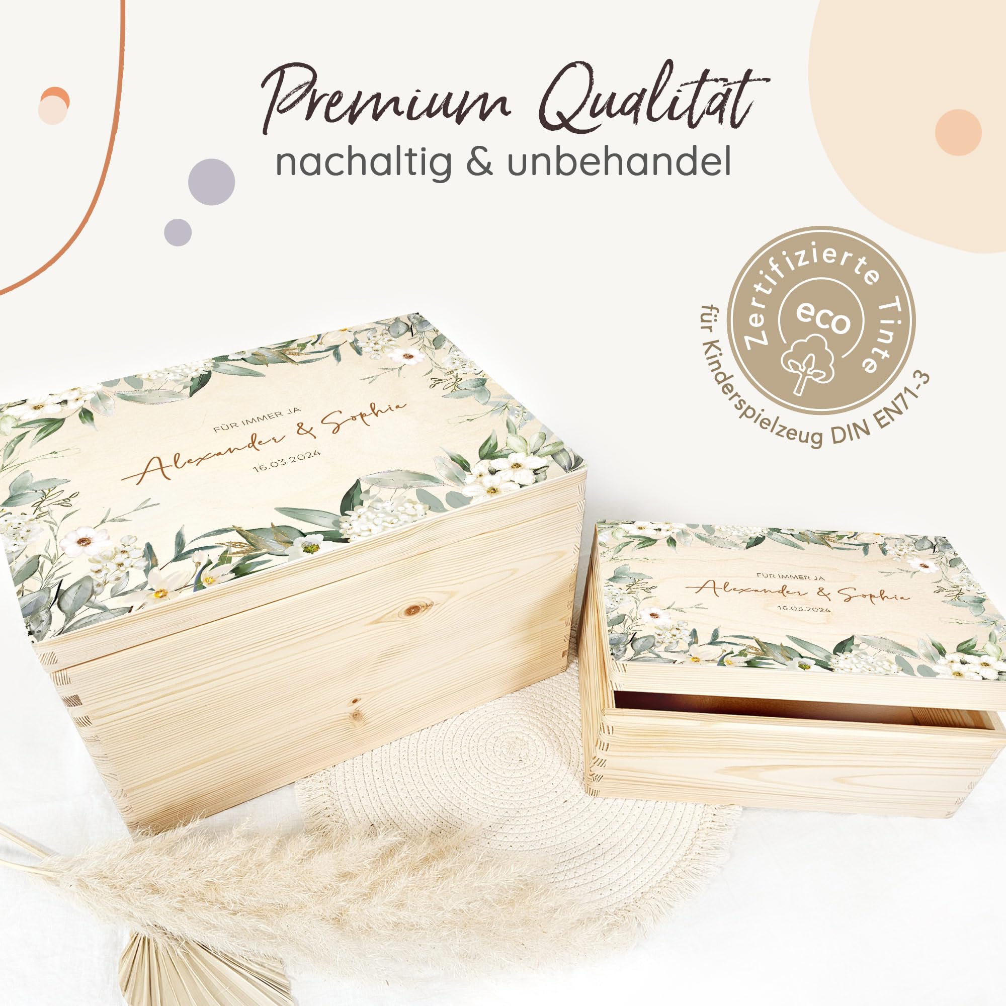 Little Deco Erinnerungsbox Hochzeit, Liebesgeschenk, Erinnerungskiste mit Namen, Geldgeschenk Hochzeit, Geschenkbox Liebe, Holzkiste mit Deckel, Schatzkiste, Beziehung Geschenk XHL1195-04