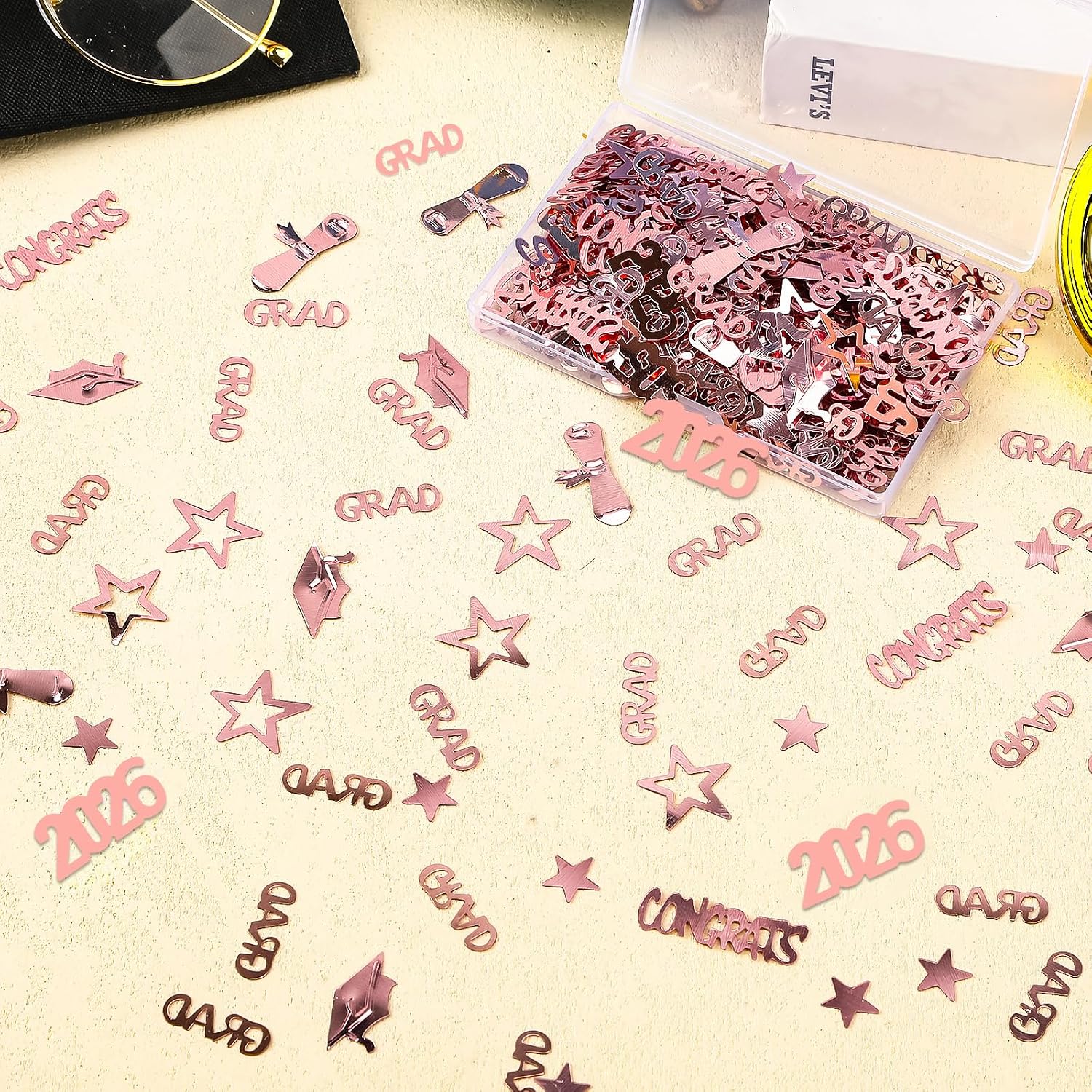 MARFOREVER Rose Gold Graduation Confetti, Class of 2026 Rose Gold Party Decorations Table Confetti for 2026 Graduation Theme Events Supplies Congrats Grad 2026 Party Decor Favors