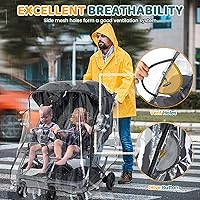 Vista 3 de IvyWind Double Stroller Rain Cover, Universal Stroller Cover for Side by Side Baby Stroller, Breathable Weather Shield for All-Weather Protection