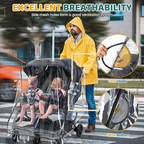 Miniatura 3 de IvyWind Funda de lluvia doble para cochecito, funda universal para cochecito de bebé, protector de clima transpirable para protección contra todo
