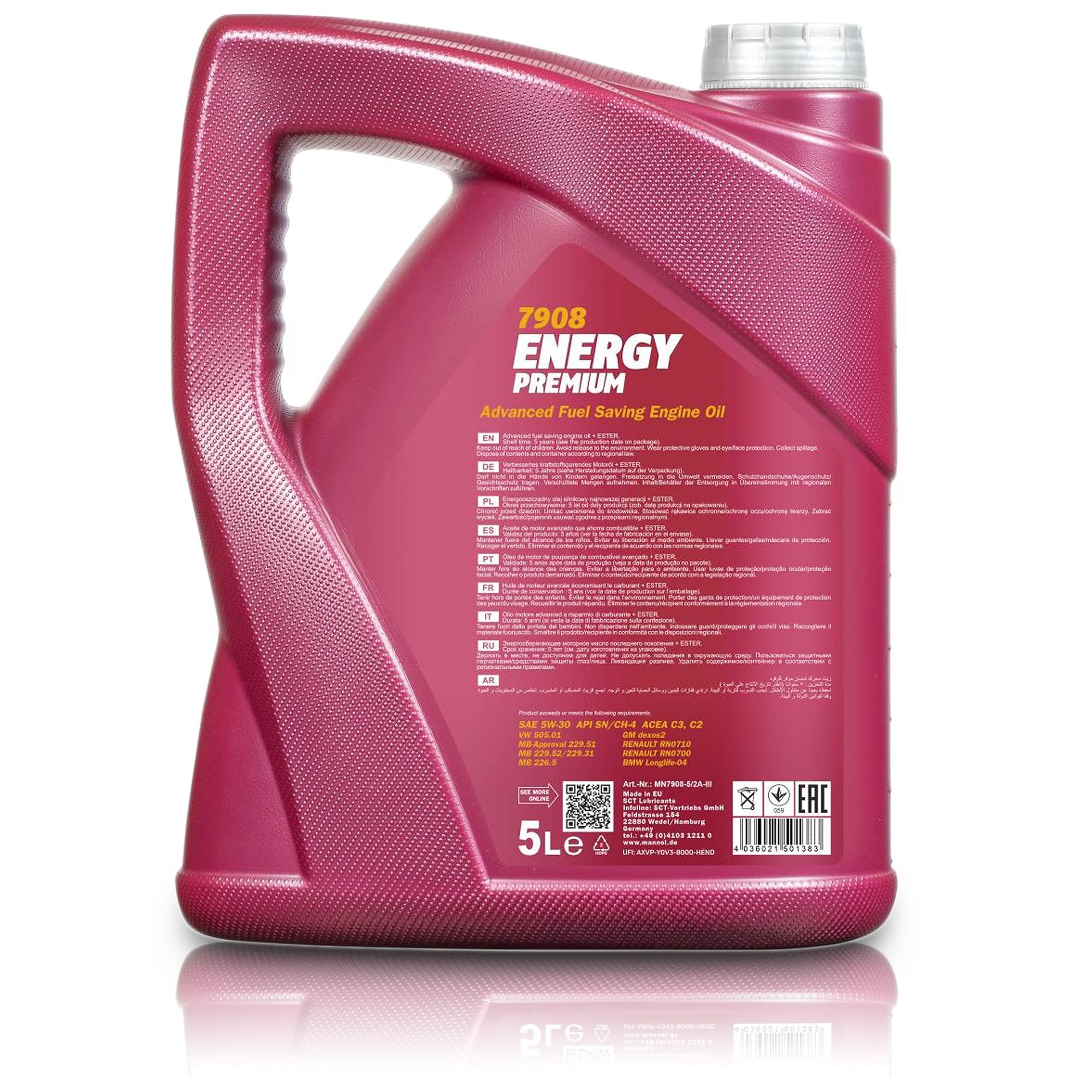 BESTPRICE Inspektionspaket Filterset mit 1x MANN-FILTER Ölfilter, 5l Motoröl 5W-30 MANNOL ENERGY PREMIUM, 1x Ölwechsel-Anhänger, 1x Ölablassschraube mit Dichtring