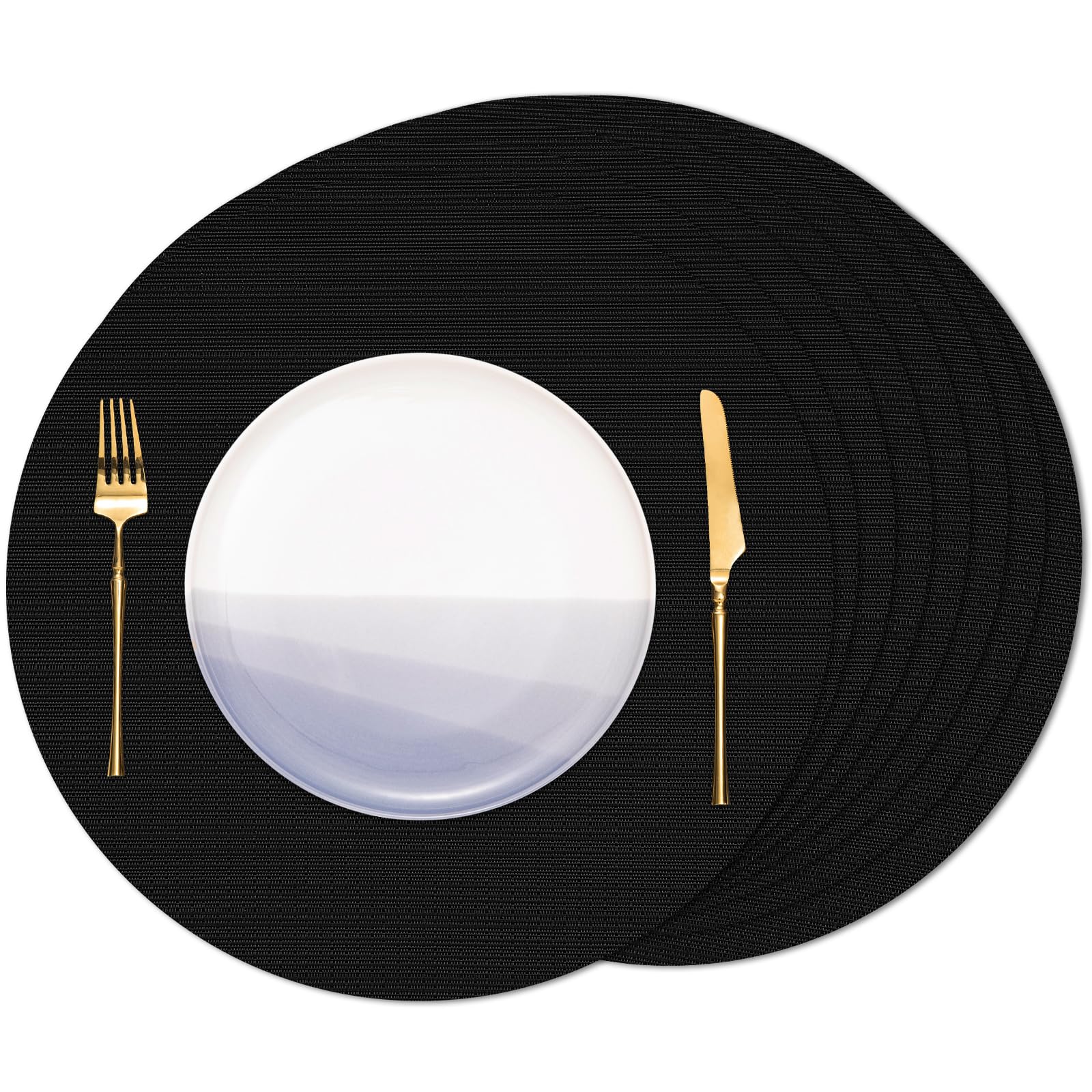 Banchif Round Placemats Set of 8 Heat Resistant Vinyl Placemats 15 inch Washable Non-Slip Table Mats Woven Place Mats for Dining Table (Black, Set of