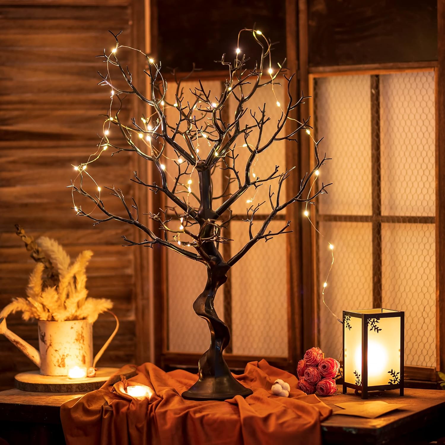 Ornament Tree Display Stand: 30” Tall Black Artificial Halloween Christmas Tree Ornaments Unique Manzanita Branches Home Decor Indoor 1 PC