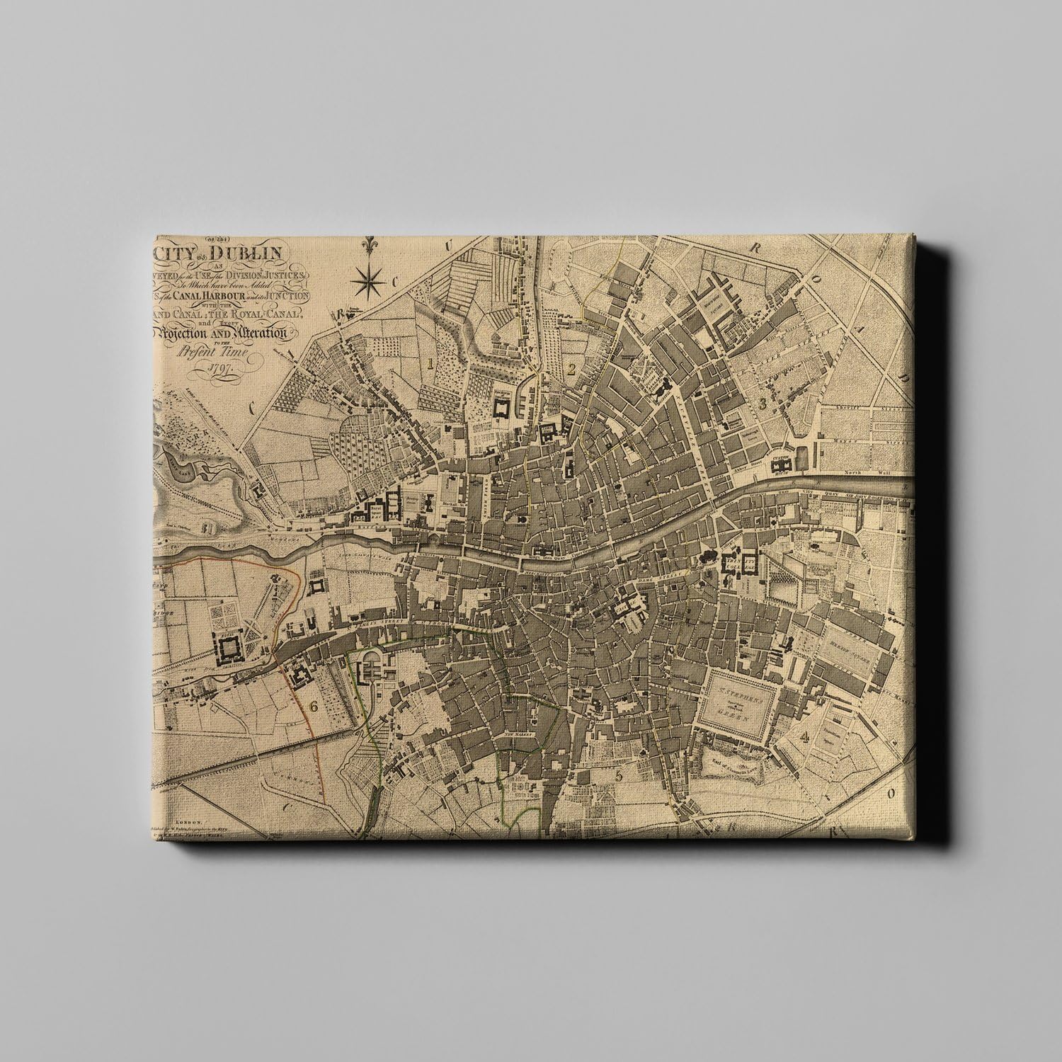 Carte de Dublin 1797 poster sur toile grand format XL Spiffing Prints