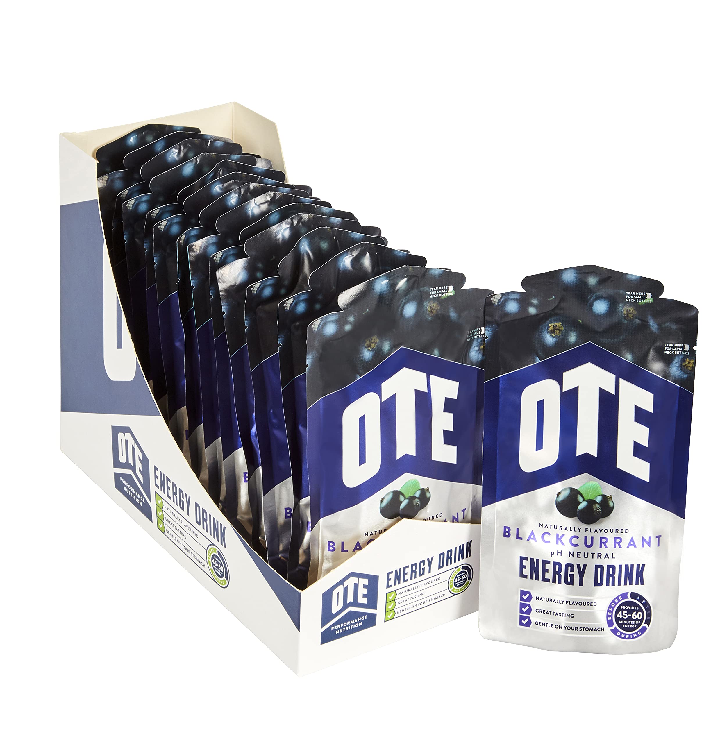 OTE Energy Hydration Drink Sachets - 40g of Carbohydrates and Electrolytes - PH Neutral - Vegan Friendly - Box of 14 (Blackcurrant)